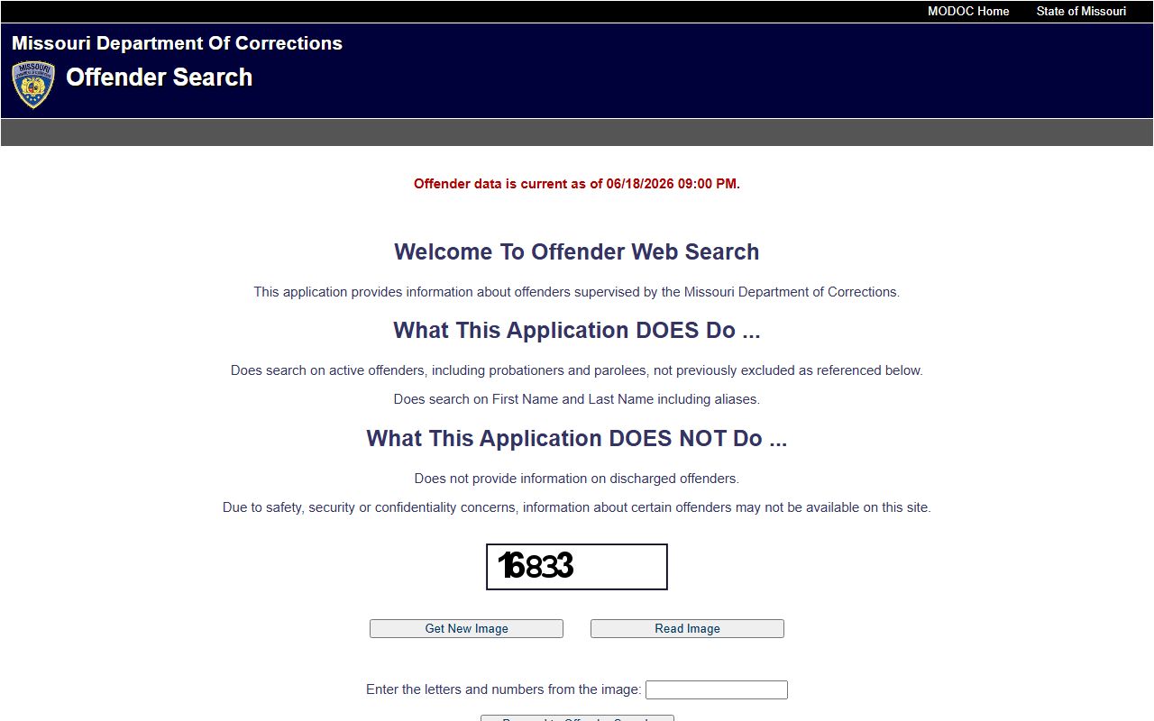 Missouri DOC offender search for Western Reception Diagnostic and Correctional Center inmates